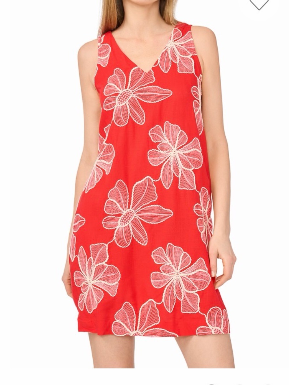 Vince Camuto L Red Floral V-Neck Midi Dress